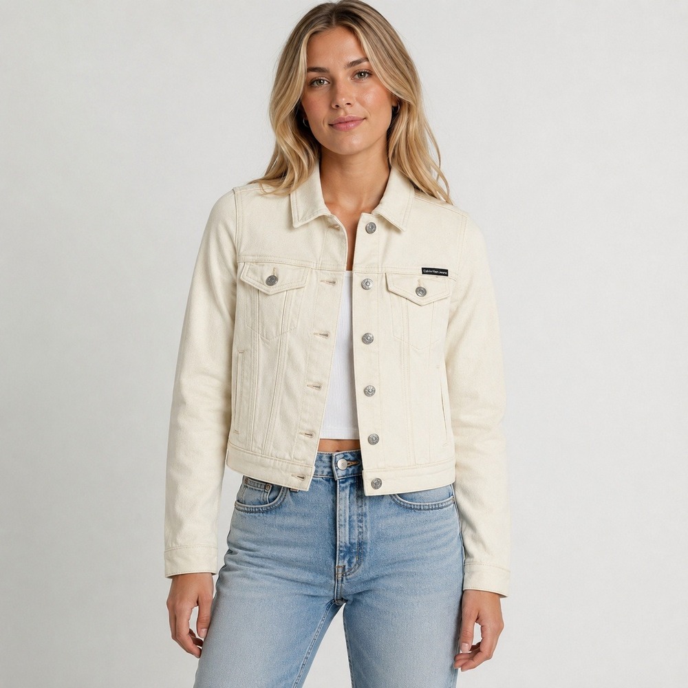Calvin Klein Jeans Women's XS Ecru Stretch‎ Denim Trucker Jacket NWT